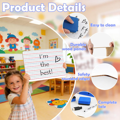 Dry Erase Boards 25 Pack, 9"x12" Double Sided Small Whiteboards with Lines for Kids, Students, Teacher & Classroom Pack, Mini Individual White Boards Lined for Writing Math English Practice