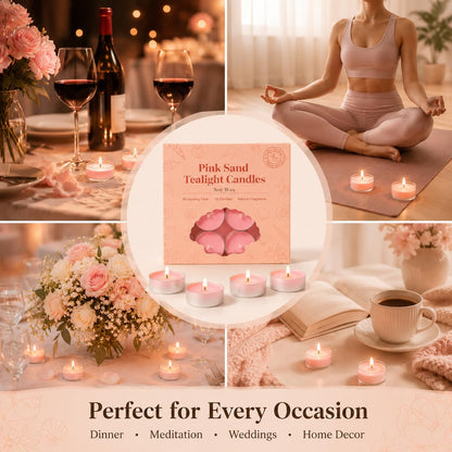 16Pcs Pink Sand Scented Tealight Candles, Pink Soy Wax Tea Lights with Essential Oils, 4h Long Burning Tea Light Candles for Spa, Romantic Decor, Meditation, Dinner, and Home Decor