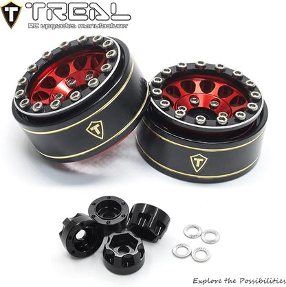 TREAL 1.0 Beadlock Wheels 12 Spokes Classic Rims (4P) for SCX24 AX24 FCX24 TRX4M 1/24 1/18 Crawler Car-Type I(Red)