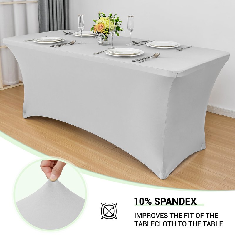 Obstal Spandex Table Cover 6ft Fitted Tablecloth Rectangular - Stretch Folding Table Cloth Rectangle for Birthday Party Wedding Banquet, Silver, 72L x 30W Inch