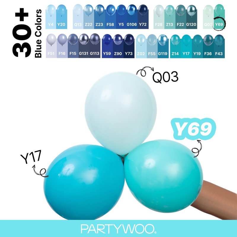 PartyWoo Teal Balloons 100pcs Different Sizes Pack of 18 12 10 5 Inch Turquoise Dark Teal Balloon Arch Kit for Baby Shower Gender Reveal Graduation Mermaid Birthday Pool Party Decorations Blue-Y69