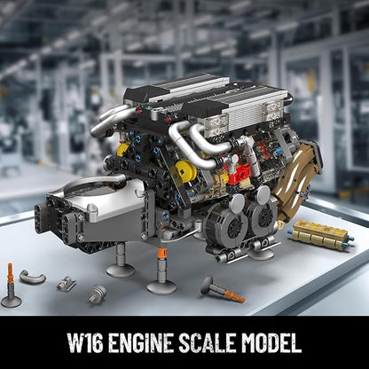 Mould King W16 Engine Building Blocks Set Combustion Engine Model That Runs Mini Engine Build Kit for Adults with Battery and Motor Engineering Construction STEM Toy for Teens(952 Pcs)