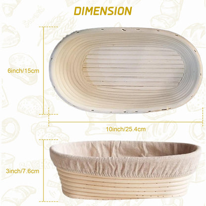 Panumly Bread Proofing Basket Set of 2, 10 inch Oval Sourdough Proofing Bowls with Liners, Handmade Rattan Baskets for Bread Making Baking Fermentation