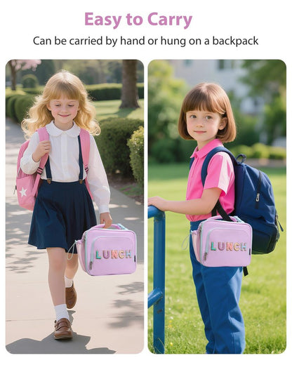 Amersun Kids Insulated Lunch Box- Water-Resistant, Reusable Cute Lunch Tote Bag with Water Bottle Holder & Multi-Pocket-Ideal for Ages 3+ Girls,School,Travel-Light Purple