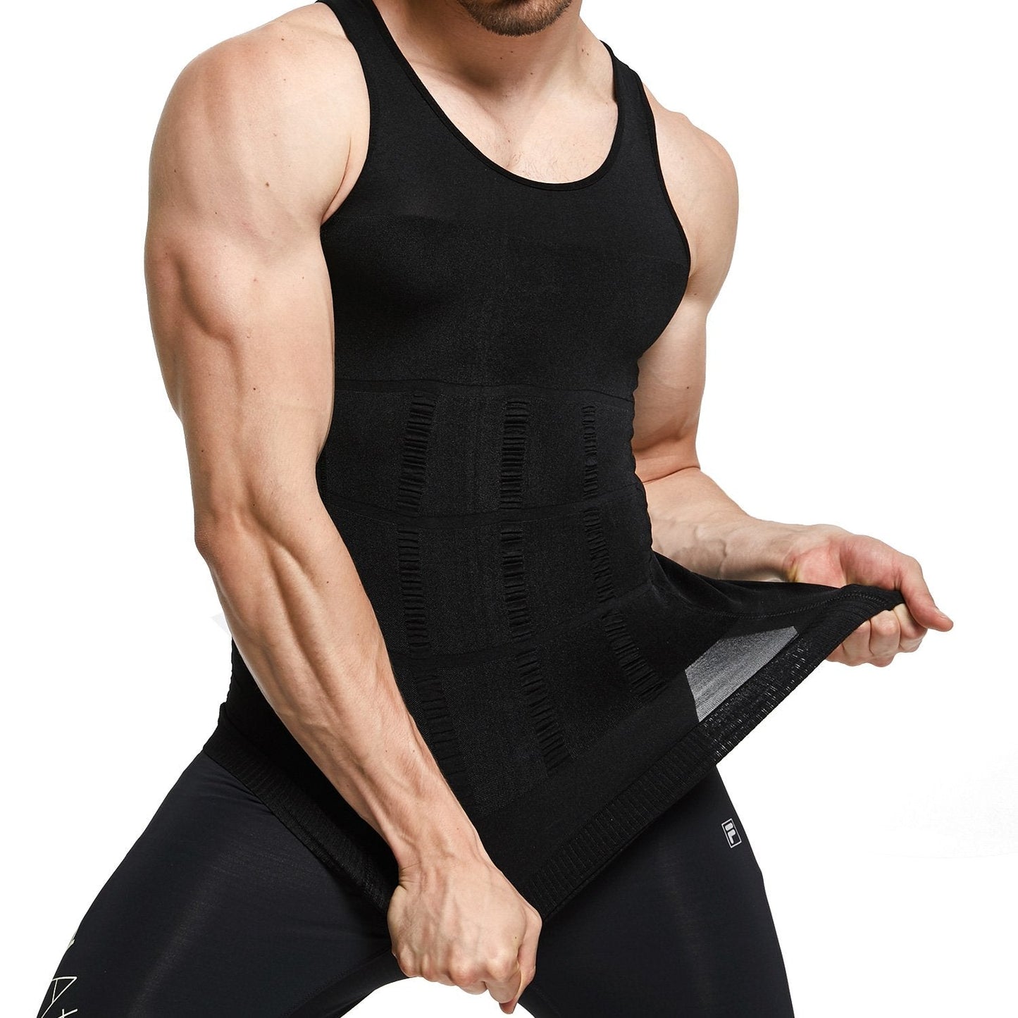 GKVK Mens Slimming Body Shaper Vest Shirt Abs Abdomen Slim,XXL(chest size 116cm-120cm/46inches-48inches),Black
