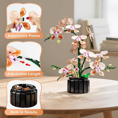 Orchid Flower Building Set Botanical Collection Flower Building Block Set Compatible with Lego Flowers Artificial Flowers Plant Gifts for Adults Home and Office Desk Decor (866PCS)