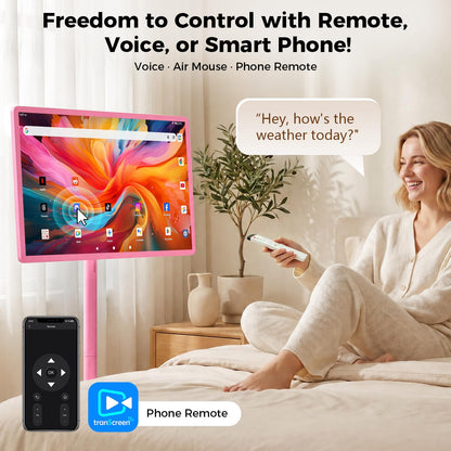 32" Portable Smart TV with Android 15, 1080P Touch Screen Monitor on Wheels, EDLA-Certified, 8GB+128GB Storage, 5MP Camera, 10H Playing Time, Rotatable Display, Wireless Casting, Voice Remote Control