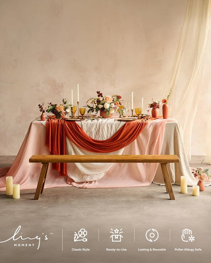 Ling's Moment 10Ft Burnt Orange Sheer Chiffon Table Runner Terracotta Tablecloth Rust Linens with Silver Sparkle for Wedding Rustic Boho Party Bridal Shower Decorations Birthday Party Fall Decor