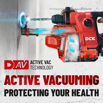 DCK 20V Cordless Rotary Hammer with Dust Collector, 15 in³ Dust Collection Box, 5-Inch Stroke, 2.8J Impact Energy, Brushless SDS Plus Hammer Drill with 6Ah Battery 4A Charger 4 Drill Bits 2 Chisels