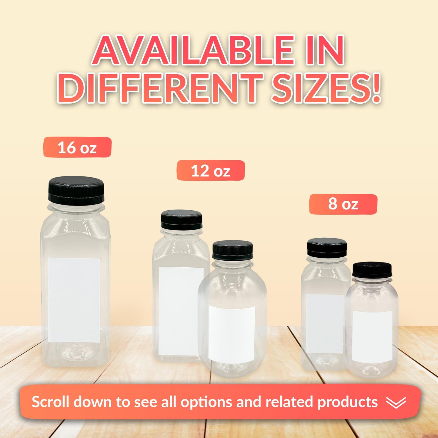 Reli. Plastic Juice Bottles [48 Bulk Pack] [8 oz] Square Plastic Juice Bottles with Caps & Sticker Labels | Clear, Empty for Juicing 8oz | Disposable, Reusable Containers for Juicing, Smoothies