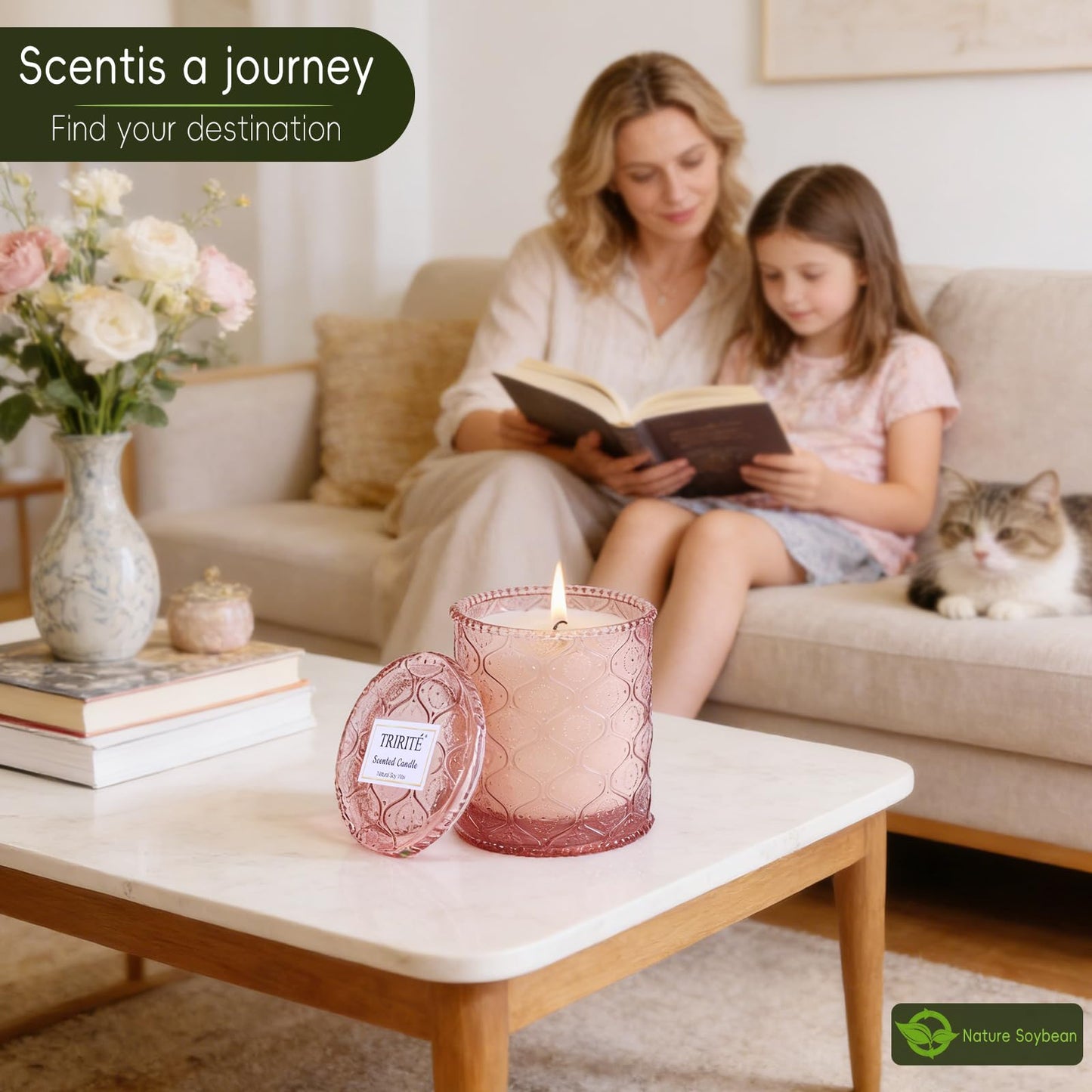 Pink Sands Scented Candle, Melon & Osmanthus Jar Candle Natural Soy Candles for Home Scented, 60 Hour Candle in Glass for Women, Friends, Family, Colleagues