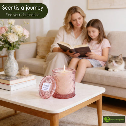 Pink Sands Scented Candle, Melon & Osmanthus Jar Candle Natural Soy Candles for Home Scented, 60 Hour Candle in Glass for Women, Friends, Family, Colleagues