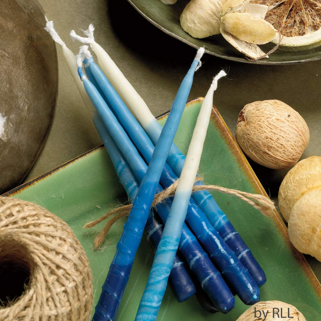 Rite -Lite Judaica Premium Chanukah Candles. Handcrafted, Tri-Color Blue/White Stripe. Box of 45