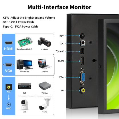Aurevita 7 Inch Mini Monitor HDMI, Portable Vga Monitor with AV BNC 1024×600 LCD Screen with Built-in Speakers, 178° View Angle IPS, Multi-Function Mini Small Display for Raspberry Pi PC/TV/DVD/CVBS