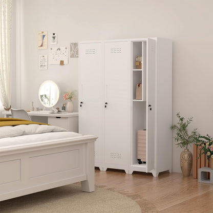 IRONFFICE Tall Broom Closet Storage Cabinet,Narrow Metal Storage Cabinets for Brooms and Mops,Slim Utility Cabinets with Doors,Broom Cabinet for Laundry,Living Room,Office,White