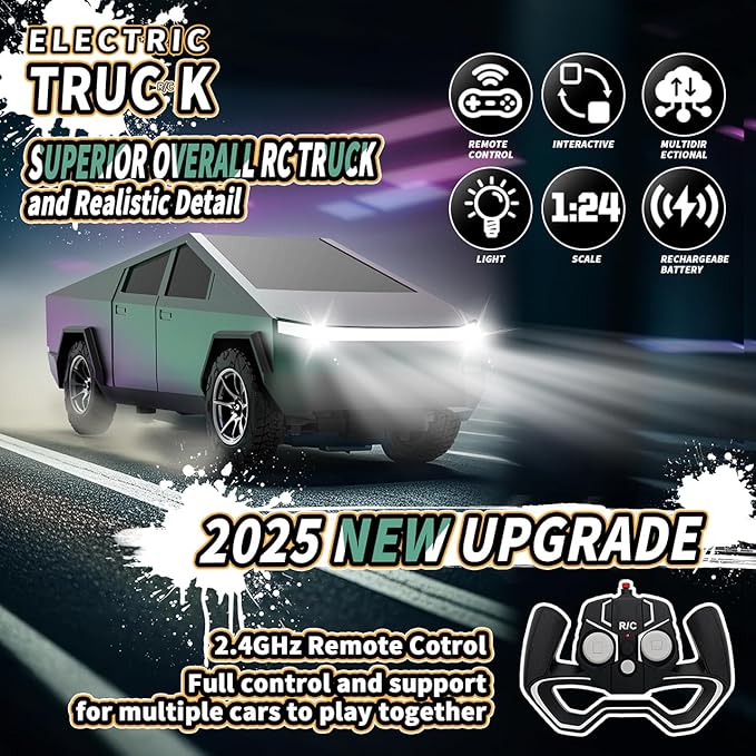 Remote Control Car All Terrain High Speed RC Pi-ckup Truck Toys with Light and Loadspace Electric Vehicle Toys for Kids and Adults Gifts for Birthday (Green Purple Color Change)