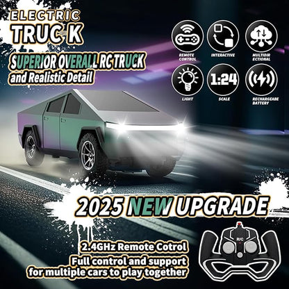 Remote Control Car All Terrain High Speed RC Pi-ckup Truck Toys with Light and Loadspace Electric Vehicle Toys for Kids and Adults Gifts for Birthday (Green Purple Color Change)