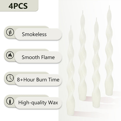 White Thin Twisted Candle Sticks 10 inch Long Spiral Candles Unscented Smokeless Twirl Tapered Candles for Weddings Holiday Dinner Meditation Home Decor Pastoral Rural Style