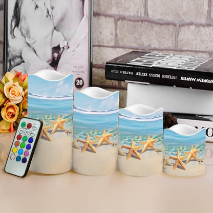 Cozeyat Starfish LED Pillar Candles 4 Pack Color Changing Battery Operated Flameless with Remote Control Timer for Wedding Birthday Home Garden