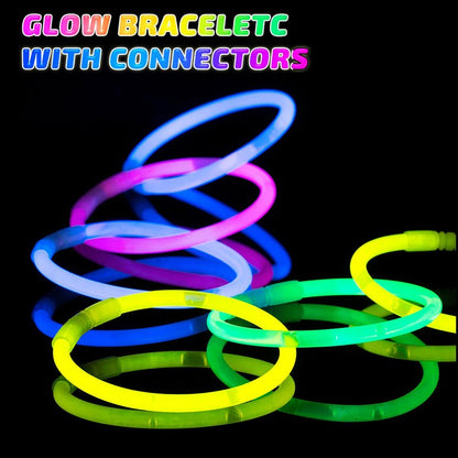 HONLYNE 100 Pack Glow Sticks Party Favors Bulk, 8" Glow in the Dark Party Supplies, Party Favors for Kids 8-12, Neon Glow Stick Bracelets & Necklaces for Raves, Halloween, Christmas, Birthdays