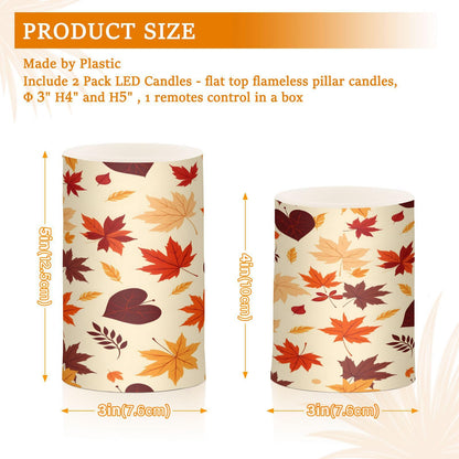 ALAZA Autumn Fall Maple Leaves Flickering Flameless Candles Battery Operated with Remote Timer,Tea Light Candles LED Pillar Votive Candles Set of 2 for Outdoor Indoor Decorations