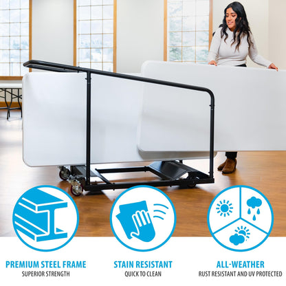 Lifetime Table Storage Cart with Caster Wheels, Black Powder-Coated Steel Frame, Holds 11 Rectangle or 10 Round Tables