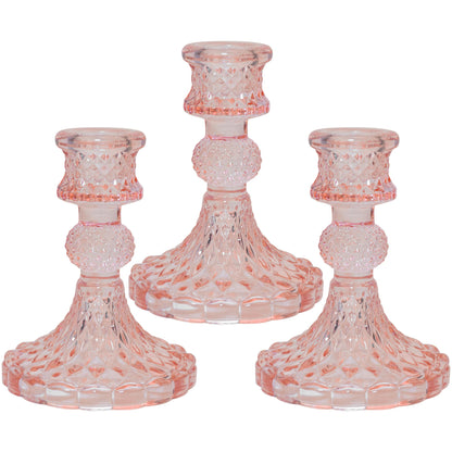 Glass Candlestick Holder Taper and Candle Holder Desktop Decoration for Wedding Dinning Party-3 pcs