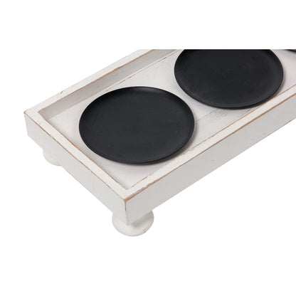 SOFE Rustic White Wooden Candle Holder Tray, 3-Pillar Candle Plate for Tables Mantel Decor, Distressed Finish, Multifunctional Home Decor Accessories