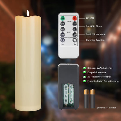 AFINETH 4" x14" Outdoor Candles with Timer Waterproof Large Flickering Flameless Candles with Remote Plastic Tall Pillar Candles for Indoor Outdoor Use, Ivory 1Pack
