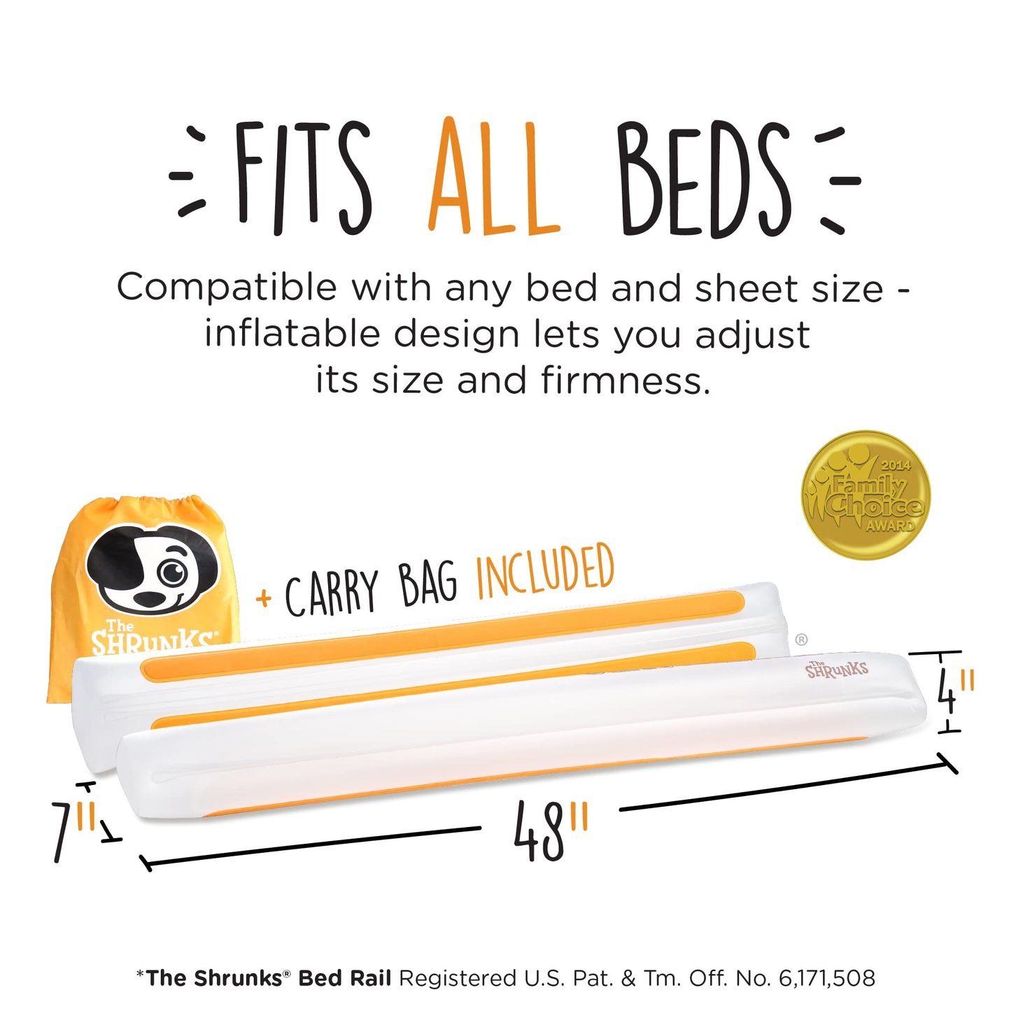 Shrunks Inflatable Bed Rail for Toddlers, Kids, Adults, and Elderly | Portable Bed Bumper for Toddler Travel or Home | Blow Up Bed Guard Rail for Twin, Full, Queen, King Size Beds (1 Pack)