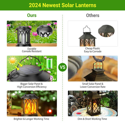 KOOPER 4 Pack Solar Lantern Outdoor Lights, Upgraded Flickering Flame Solar Lanterns Lights Outdoor Waterproof, Hanging Lantern Decorative, Solar Powered Lanterns for Yard Patio Path Tree Garden Decor