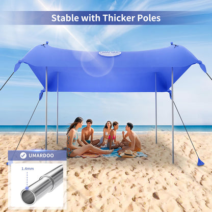UMARDOO Family Beach Tent Canopy Sun Shade Portable 10×10FT, Large Wind Resistance Beach Sun Shelter Easy Setup with Packable Carry Bag for Outdoor Travel UPF 50+ (Blue)