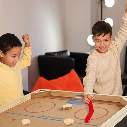 Wooden Tabletop Hockey Game Includes 1 Wooden Game Board 2 Hockey Sticks and 2 Pucks Indoor and Outdoor Sports Board Games for Kids Children Adults Family