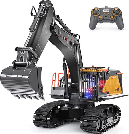 kolegend Remote Control Excavator Toy 1/14 Scale RC Excavator 22 Channel Upgrade Full Functional Construction Vehicles Rechargeable RC Truck with Metal Shovel and Lights Sounds