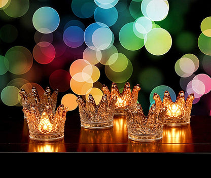 Vixdonos Clear Votive Candle Holders Set of 6 Crown Glass Tealight Candle Holder for Wedding, Party and Home Decor