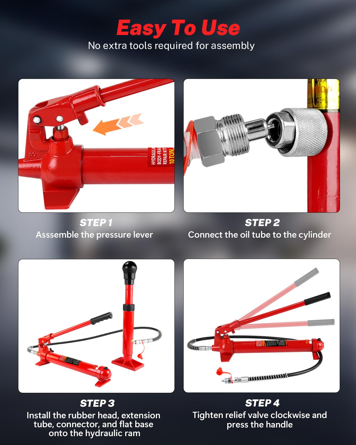 10 Ton Porta Power Hydraulic Jack Kit, 20000 LBS Heavy Duty Portable Hydraulic Ram Set with 17 Pcs Accessories & Carrying Case, for Auto Truck Farm Equipment Repair, Max Lift 5.1 Inch – Red