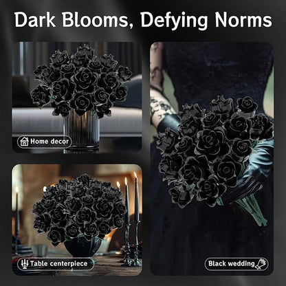 Black Roses Bouquet Building Set Artificial Flowers Botanical Collection Building Block for Adults Gothic Home Decor for Women Girls Compatible with Lego Flowers 585 PCS