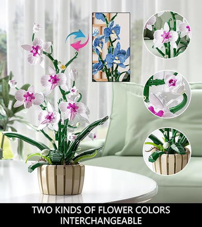 Icons Orchid Flowers Building Set Exquisite Orchid Bonsai for Adult- Compatible with Lego Flowers Ideal for Mothers and Valentine's Day Display (1192pcs)