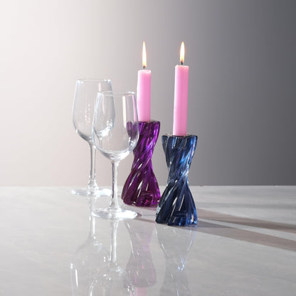 ICNBUYS Twizzle Twist Candle Holder, Decorative Candle Holder for Table Display, Romantic Decoration, Unique Home Décor Aesthetic, Housewarming Gift, Candle Stand Height 5.7 inches Black Blue - Resin