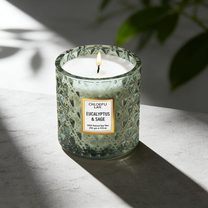Chloefu LAN Eucalyptus & Sage Scented Candles Luxury Candle with up to 55 Hour Long Lasting, Highly Scented, 100% Soy Wax, 8.1oz, Beautiful Candles, Ideal for Home Decor and Gifts