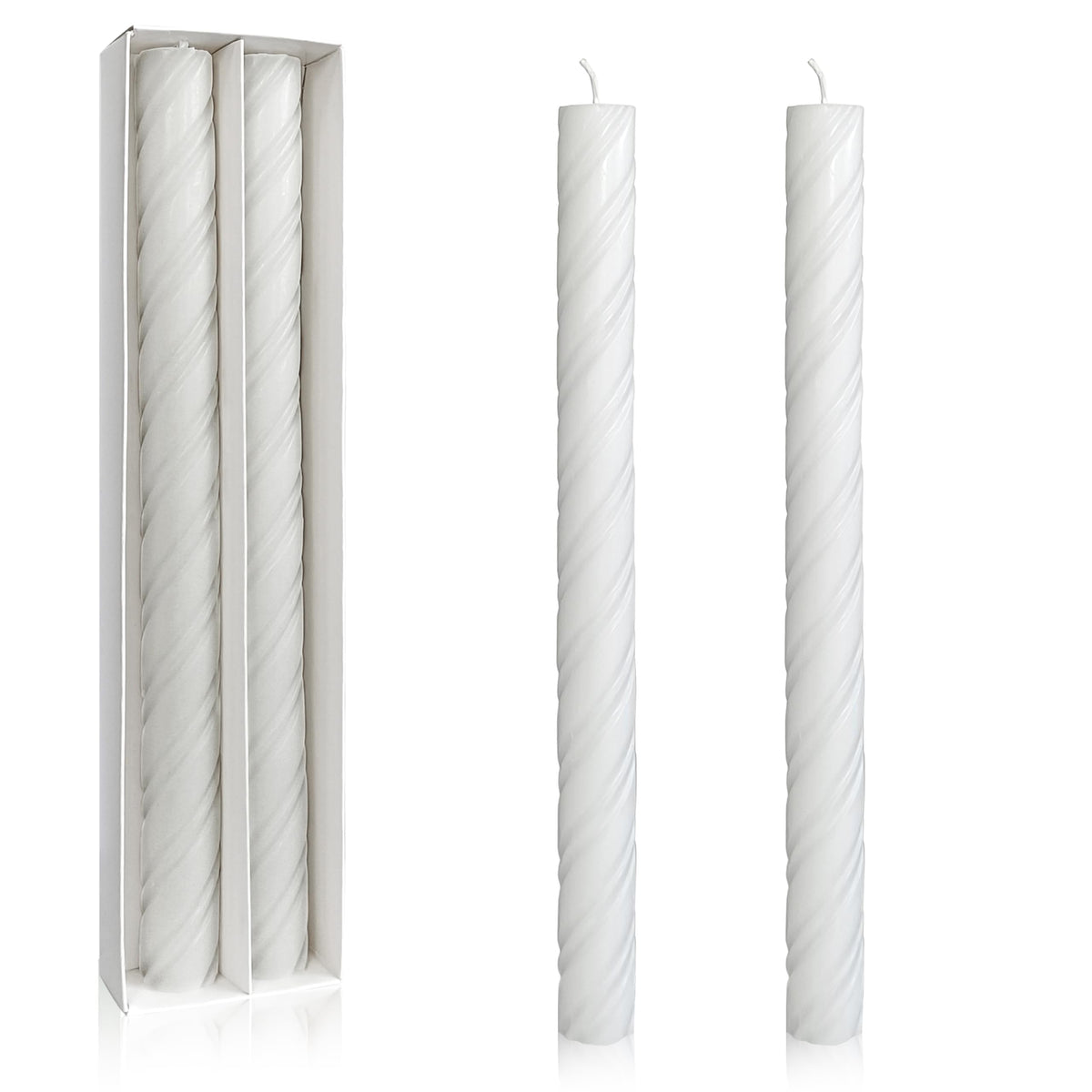 Dripless Taper Candles Unscented White Spiral Candles Smokeless 10 Inch Long Lasting Burn Candlesticks for Home Decoration Christmas Gifts(2Pcs)