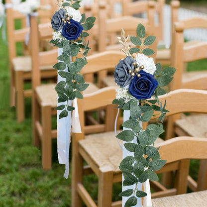 Roahosy Wedding Chair Decorations Set of 6, Artificial Sunflower Aisle Decor Chair Back Flowers for Wedding Ceremony Reception Entryway Church Party Chair Decor