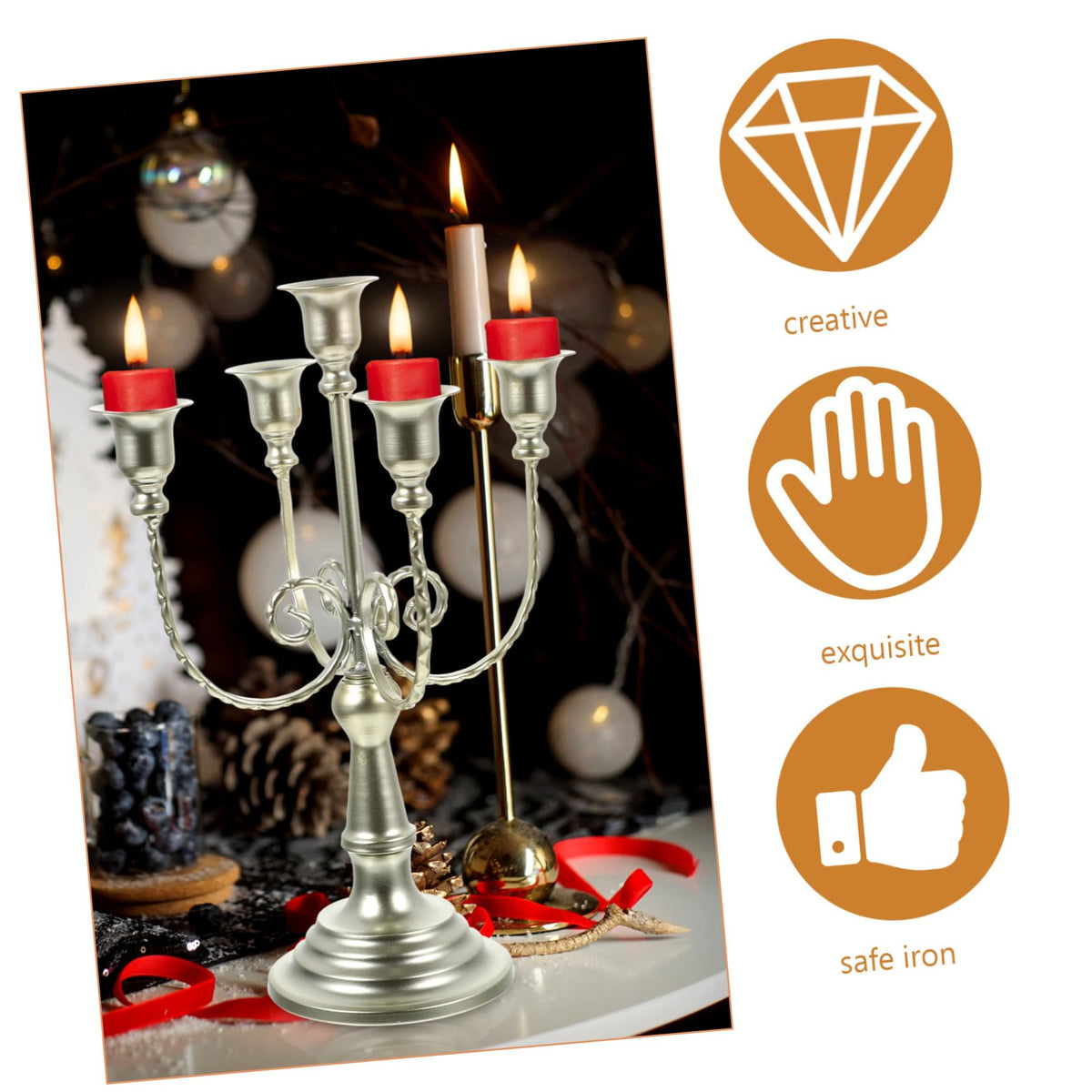 HAKIDZEL European Style Metal Candelabra Candle Stand Holder Vintage Retro Design Desktop Candlesticks for Wedding Anniversary Home Tabletop Ornament (Light Gold 5-Arm)