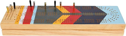 Canoe Cribbage Board Game Set Camp Nautical Print Continuous 3 Track Travel Cribbage Boards Unique Wooden Board Games for Adults 9 Metal Cribbage Pegs 12 Inches