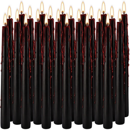 24 Pcs 10 Inch Vampire Blood Taper Candles Vampire Blood Candle, Ritual Spell Unscented Candle Halloween Spooky Decor for Haunted House, Gothic Theme Party.