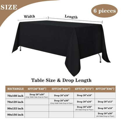 Fitable Black Tableclothes for Rectangle Tables, 6 Pack - 90 x 156 Inch - Reusable and Elegant Tablecloths, Polyester Fabric Table Covers for Wedding, Party, Banquet, Formal Events