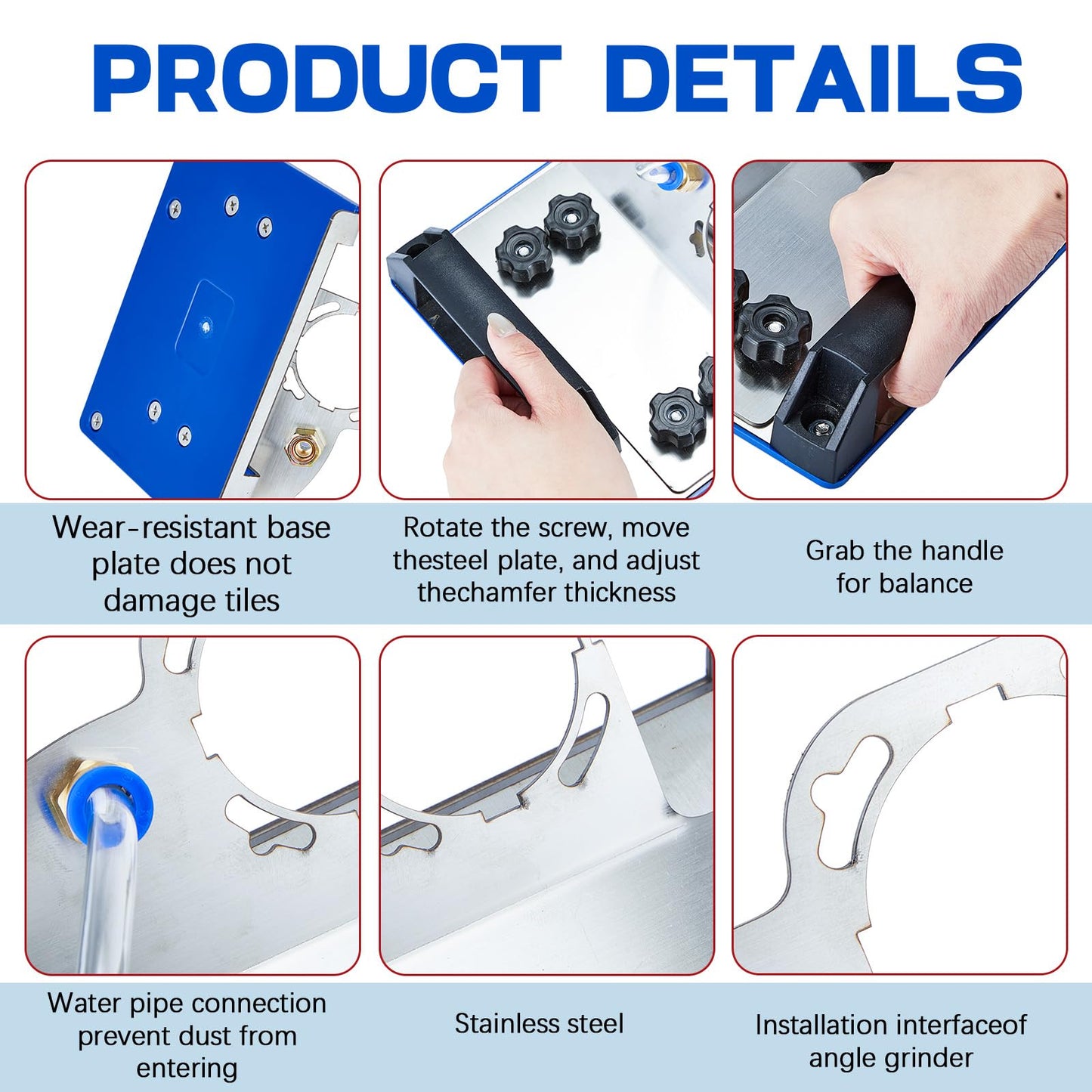 Hicarer 3 Blades Angle Grinder Stand for Tile 45° Chamfer Cutting Tile Chamfering Tool with 3 Saw Blades a Hose Angle Bracket Type 100 Grinder Holder for Ceramic Stone Cutting