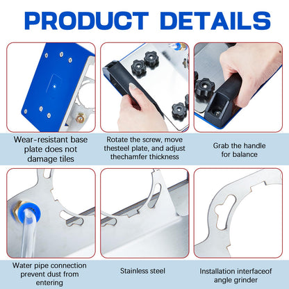Hicarer 3 Blades Angle Grinder Stand for Tile 45° Chamfer Cutting Tile Chamfering Tool with 3 Saw Blades a Hose Angle Bracket Type 100 Grinder Holder for Ceramic Stone Cutting