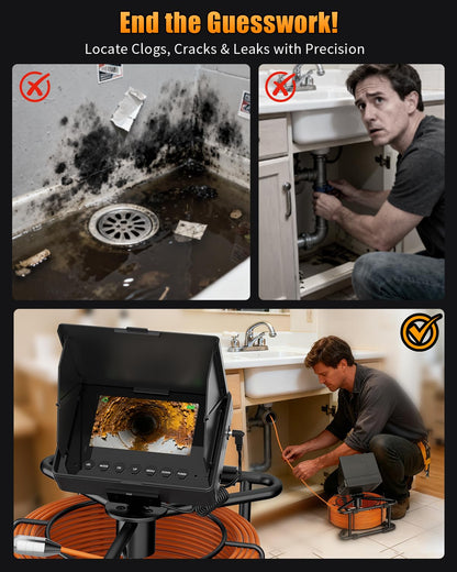 Sewer Camera 100ft, Drain Camera 4.3" with 23mm 1080P Probe, 8500mAh, 32GB Audio & Video Record, IP68 Waterproof for Drain Pipe, Plumbing & Industrial Inspection, Endoscope Camera with Light(12 LEDs)
