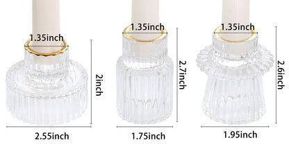 Vixdonos Taper Glass Candlestick Holders Tealight Candle Holders for Table Centerpieces, Wedding Decor and Dinner Party (3 Pcs, Gold Rim Clear)
